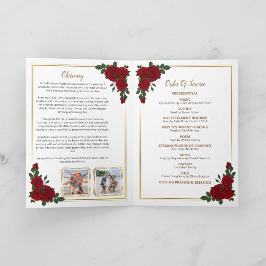 Beerdigung - Rote Rosen und goldene Grenze Programm (Innenseite)