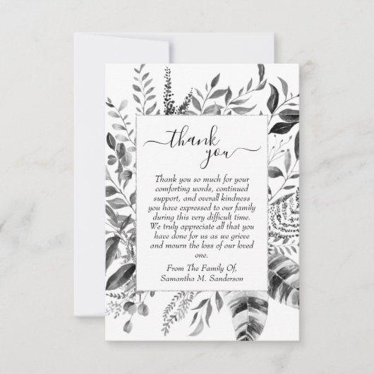Beerdigung Schwarz und Weiß in liebenden Erinnerun Dankeskarte (Vorderseite)