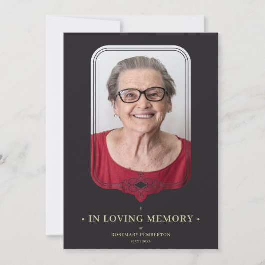 Beerdigung Schwarzer Ornamentaler Gesichtszug Einladung (Vorderseite)