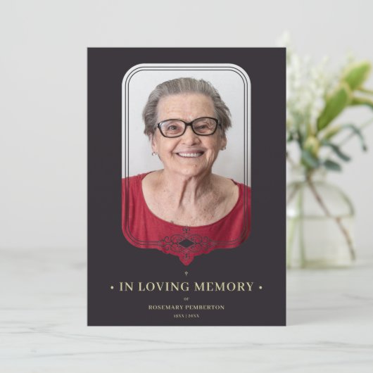 Beerdigung Schwarzer Ornamentaler Gesichtszug Einladung (Stehend Vorderseite)