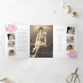 Beerdigung Service-Programm rosa Blüte Foto 6pp Dreifach-gefaltete Programmkarte (Innenseite)