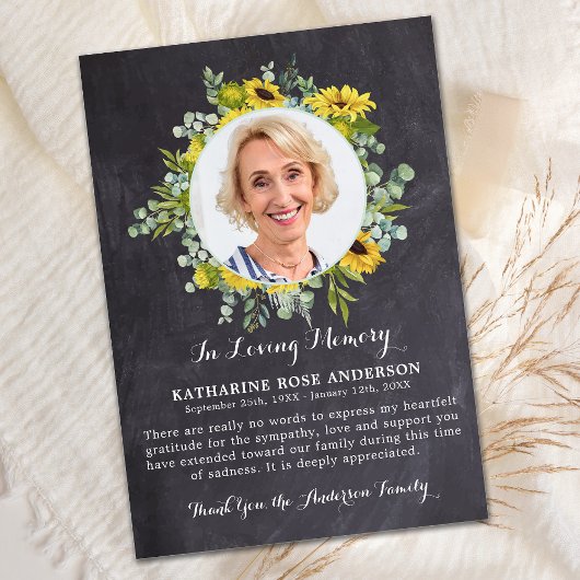 Beerdigung Sonnenblume Eukalyptus Schiefer Foto Be Dankeskarte