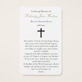 Beerdigung Unsere Dame des Grace Gebet Sympathieka (Rückseite)