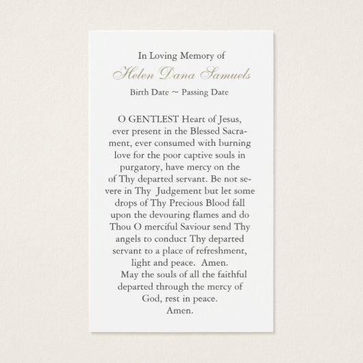 Beerdigung Verlust Jesus Gebet Sympathiekarten (Rückseite)