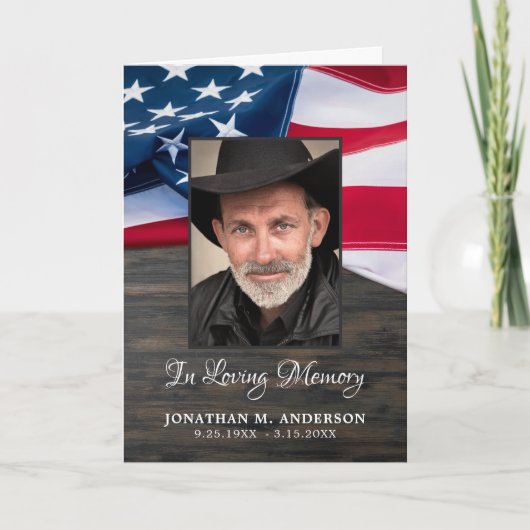 Beerdigung Veteran Foto Beileid American Flag Dankeskarte (Vorderseite)