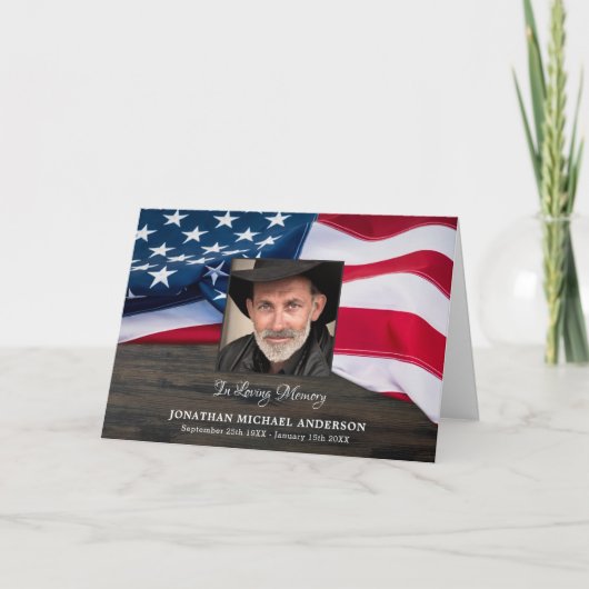Beerdigung Veteran Foto Memorial American Flag Dankeskarte (Vorderseite)