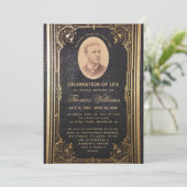 Beerdigung Vintag Elegantes Schwarzes Foto Einladung (Stehend Vorderseite)