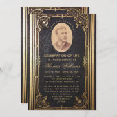 Beerdigung Vintag Elegantes Schwarzes Foto Einladung (Vorne/Hinten)