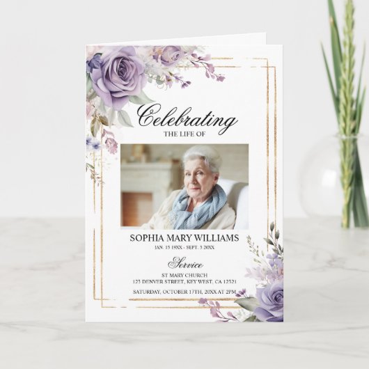 Beerdigung von Beerdigungen von Fotos mit lila und Karte (Vorderseite)