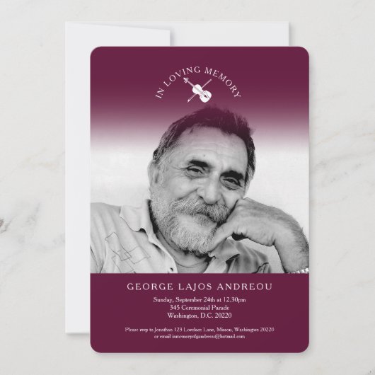 Beerdigung von Foto-Geigenorchestern: Einladung (Vorderseite)