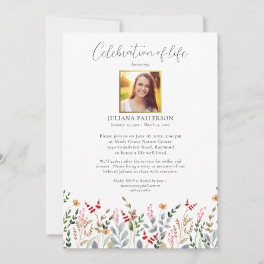 Beerdigung von Fotos zur Beerdigung der Wildblume Einladung (Vorderseite)