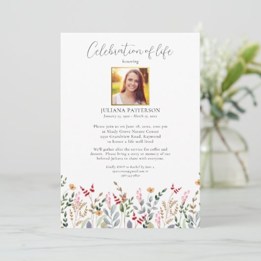 Beerdigung von Fotos zur Beerdigung der Wildblume Einladung (Stehend Vorderseite)