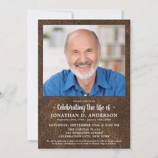 Beerdigung von Imitaten des Lebens Leder Foto Beer Einladung (Vorderseite)