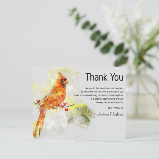 Beerdigung von Kardinal-Bird-of-Color Dankeskarte (Stehend Vorderseite)
