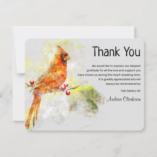 Beerdigung von Kardinal-Bird-of-Color Dankeskarte (Vorderseite)
