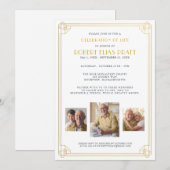 Beerdigung von Leben Beerdigung Gold Weißes 3 Foto Einladung (Vorne/Hinten)