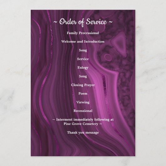 Beerdigung von Leben Foto Lila Marmor Beerdigung Programm (Rückseite)