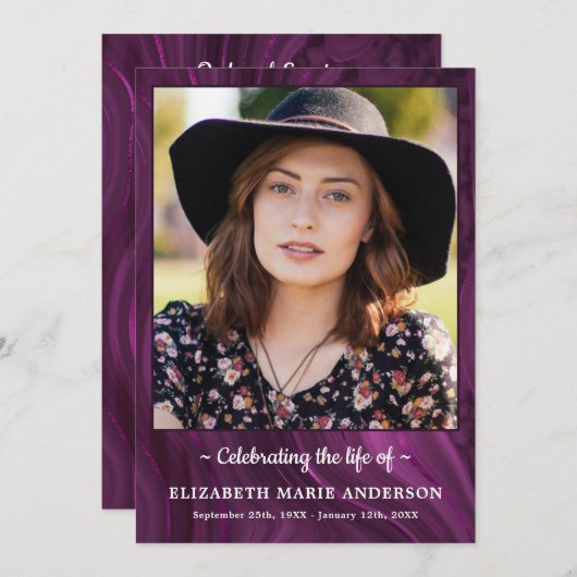 Beerdigung von Leben Foto Lila Marmor Beerdigung Programm (Vorne/Hinten)