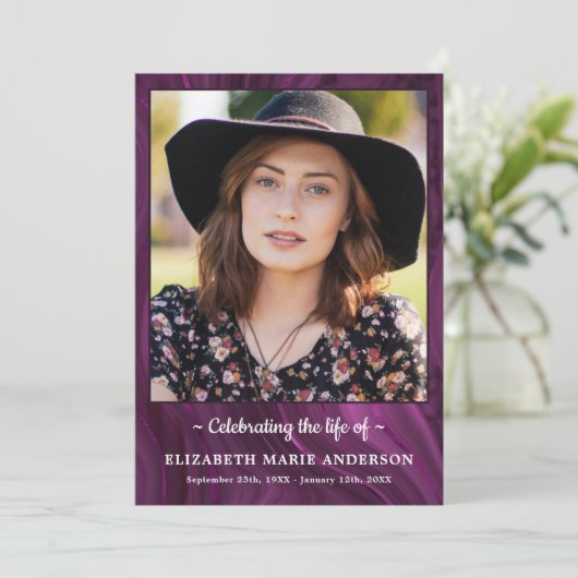 Beerdigung von Leben Foto Lila Marmor Beerdigung Programm (Stehend Vorderseite)