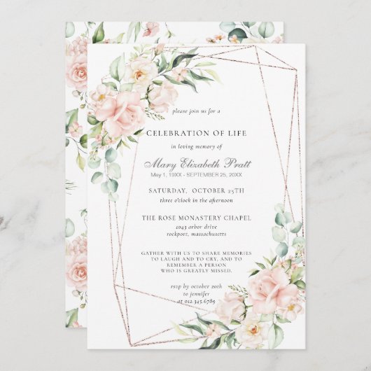 Beerdigung von Lebensbeerdigung Gedenkstätte Rosa  Einladung (Vorne/Hinten)