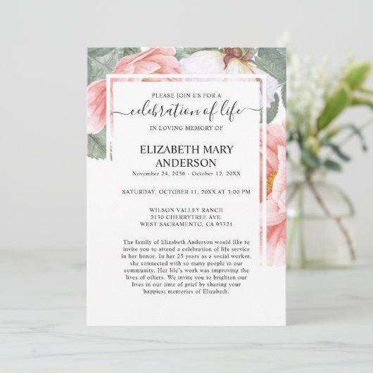 Beerdigung von Lebensbeerdigung Gedenkstätte Rosa  Einladung (Stehend Vorderseite)