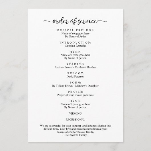 Beerdigung von Life 1 Foto Gedenkfeier Programm (Rückseite)