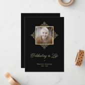 Beerdigung von Life Whimsical Script Foto Mitteilungskarte (Vorderseite/Rückseite Beispiel)