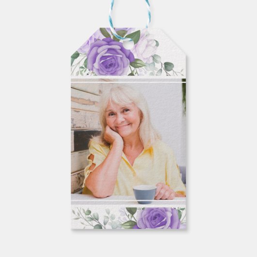 Beerdigung von lila Blumensamenpaketen Geschenkanhänger (Rückseite)