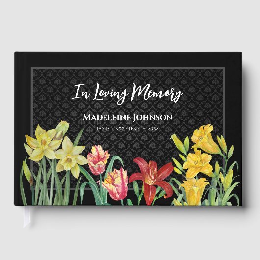 Beerdigung von Loved One Spring Flowers Damask Gästebuch (Vorderseite)
