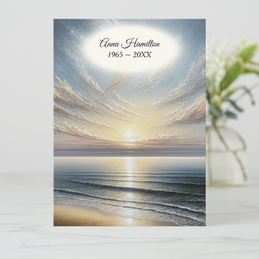 Beerdigung von Ocean Sunrise Einladung (Stehend Vorderseite)