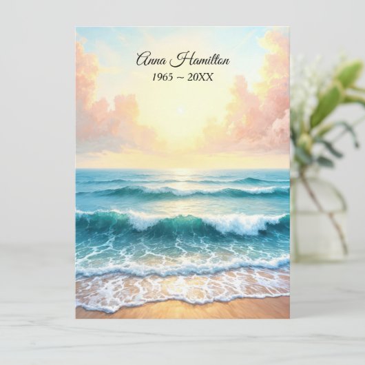 Beerdigung von Ocean Sunrise Einladung (Stehend Vorderseite)