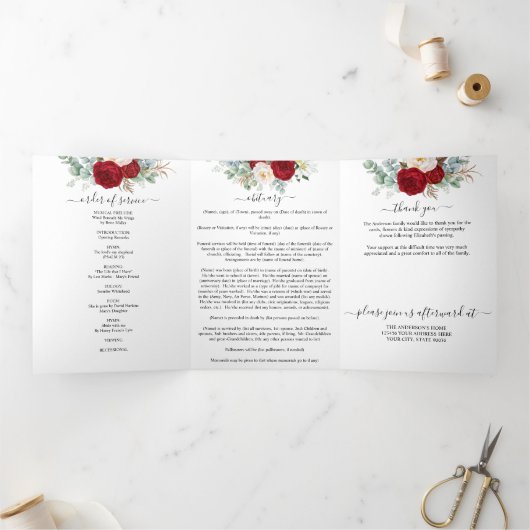 Beerdigung von Roten Wasserfarben Dreifach-gefaltete Programmkarte (Innenseite)