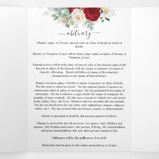 Beerdigung von Roten Wasserfarben Dreifach-gefaltete Programmkarte (Innenseite Mitte)