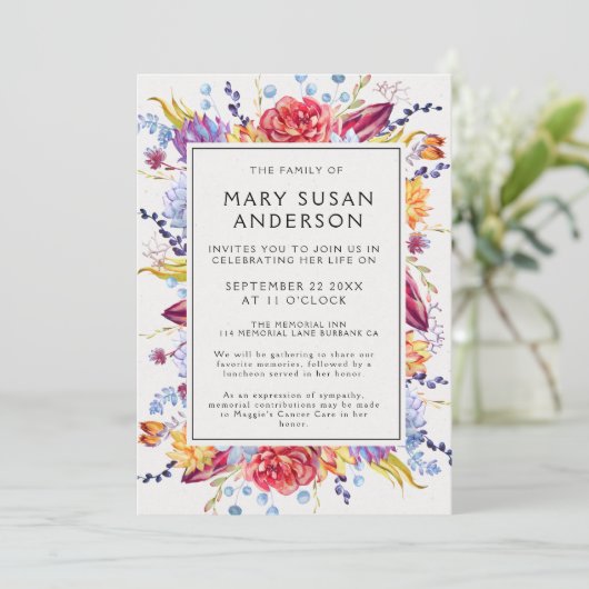 Beerdigung von Sukkulenten Feier des Lebens Einladung (Stehend Vorderseite)