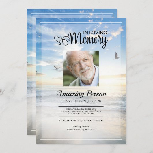 Beerdigung von Tauben und Himmel Einladung (Vorne/Hinten)