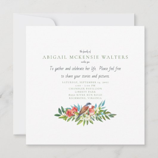 Beerdigung von Vögeln und Granatapfel - Lebensfeie Einladung (Vorderseite)