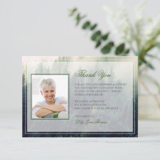 Beerdigung von Wäldern Danke, dass Sie Card Memori Dankeskarte (Stehend Vorderseite)