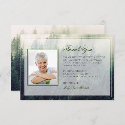 Beerdigung von Wäldern Danke, dass Sie Card Memori Dankeskarte (Vorne/Hinten)