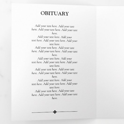 Beerdigung von weißem Minimalistischem Foto Dreifach-gefaltete Programmkarte (Innen Erste Seite)