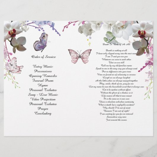 Beerdigung von White Orchids Butterfly Flyer (Hinten)