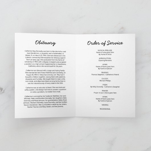 Beerdigung | White Gold Order of Service Card Programm (Innenseite)