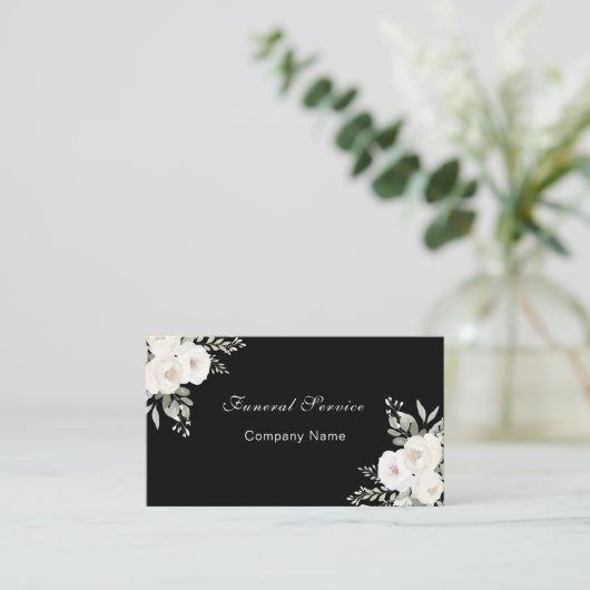 Beerdigung Zuhause-Service Schwarz-weiße Florale Q Visitenkarte (Stehend Vorderseite)
