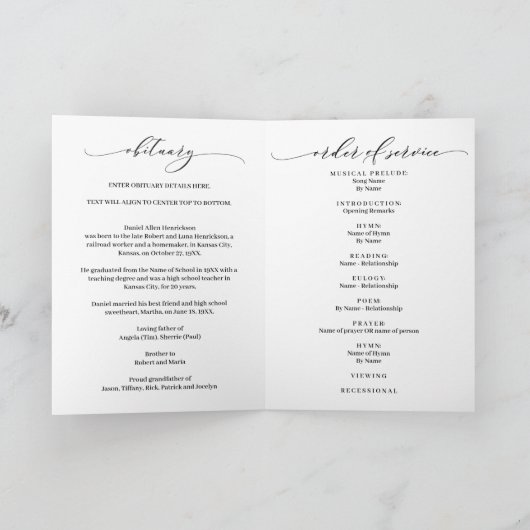 Beerdigungsauftrag des Fotos Programm (Innenseite)