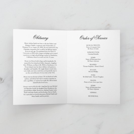 Beerdigungsauftrag des Fotos Service 5 Programm (Innenseite)