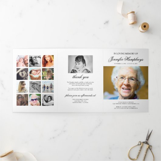 Beerdigungsauftrag Eulogie FotoCollage Dreifach Gefaltete Einladung (Außenbereich)