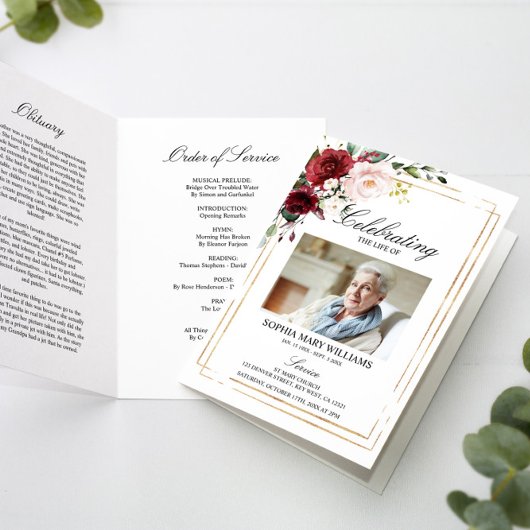 Beerdigungsauftrag & florales Gedenkprogramm Karte