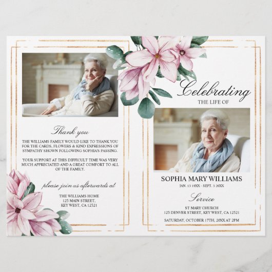 Beerdigungsauftrag Magnolia-Gedenkprogramm (Vorderseite)