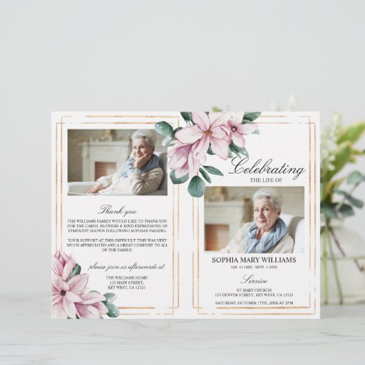 Beerdigungsauftrag Magnolia-Gedenkprogramm (Stehend Vorderseite)