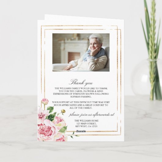 Beerdigungsauftrag | Rosa Blume Gedenkstätte Karte (Rückseite)