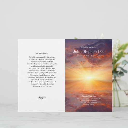 Beerdigungsauftrag | Sunset Memorial Program (Stehend Vorderseite)